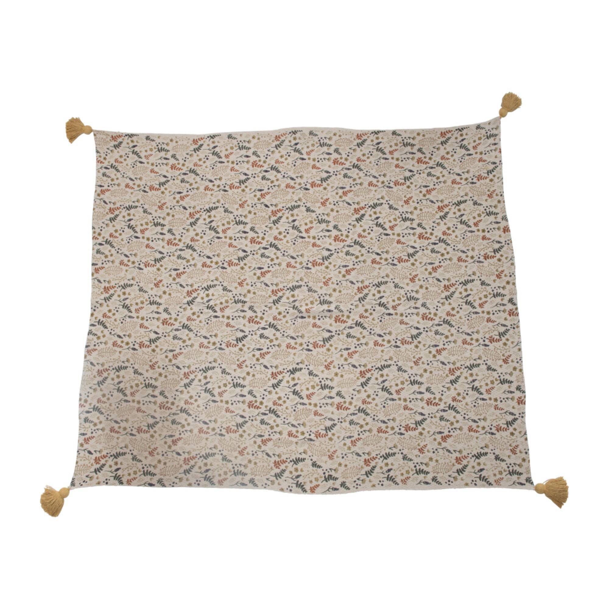 Hello Honey® Woven Recycled Cotton Blend Throw Blanket with Floral Pattern and Tassels